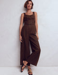Panelled Bodice Linen Jumpsuit-Bitter Chocolate