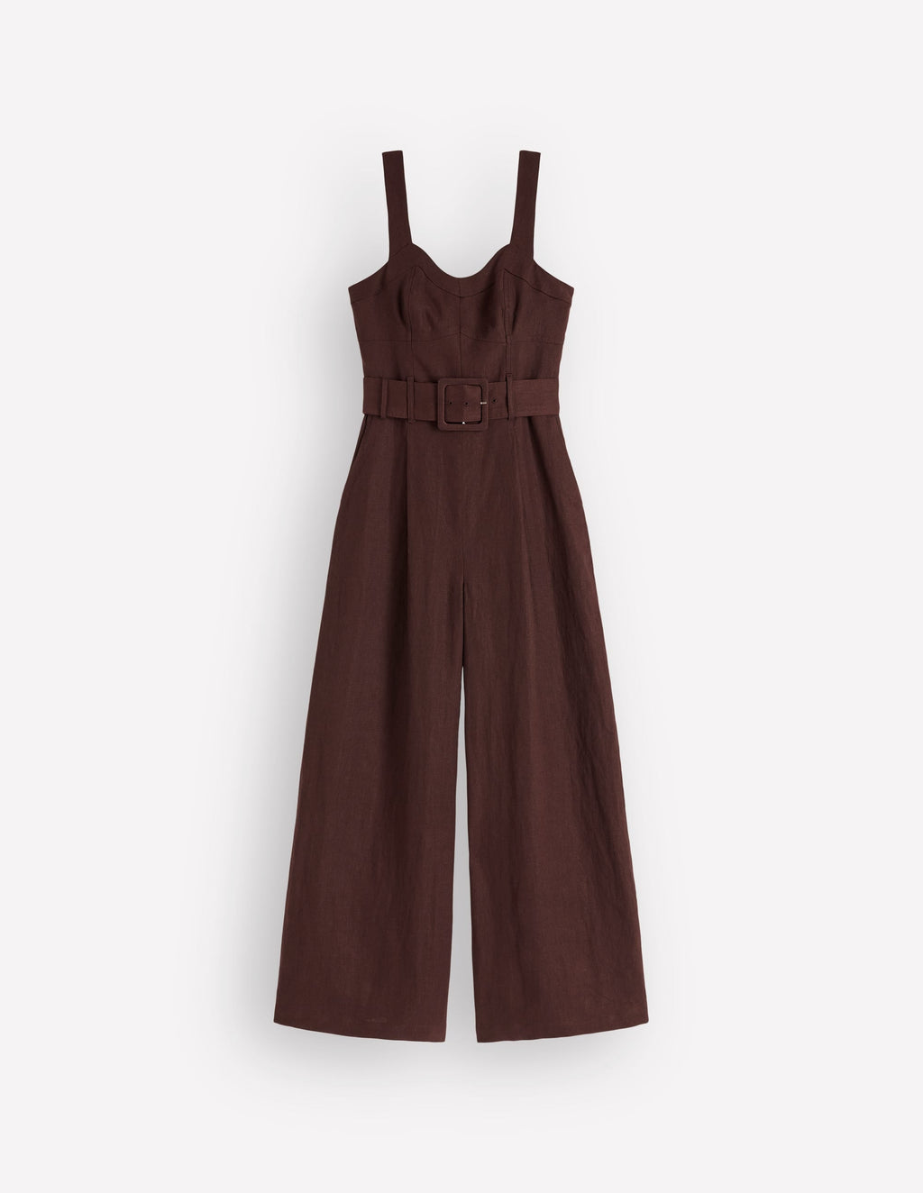Panelled Bodice Linen Jumpsuit-Bitter Chocolate