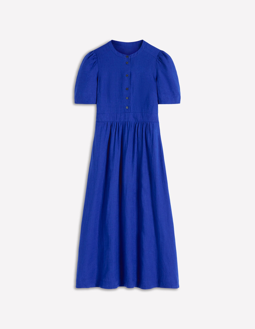 Ivy Placket Linen Midi Dress-Bright Blue