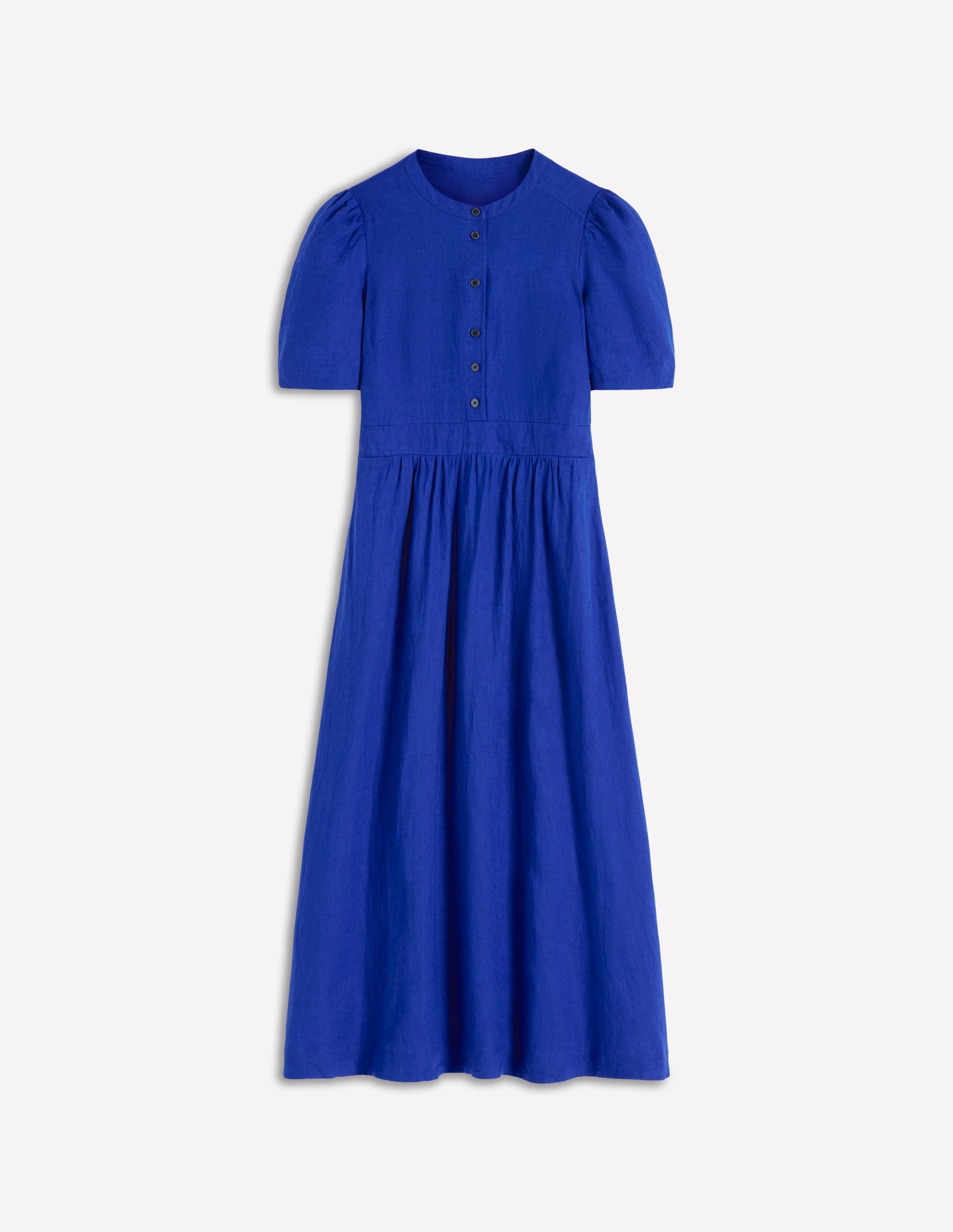 Ivy Placket Linen Midi Dress-Bright Blue