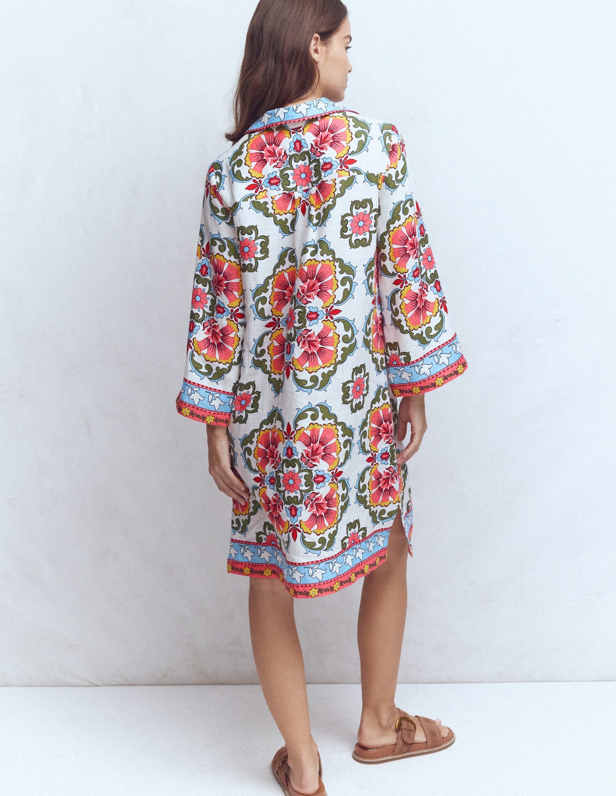 Carmen Linen Short Dress-Multi, Ornamental Trellis