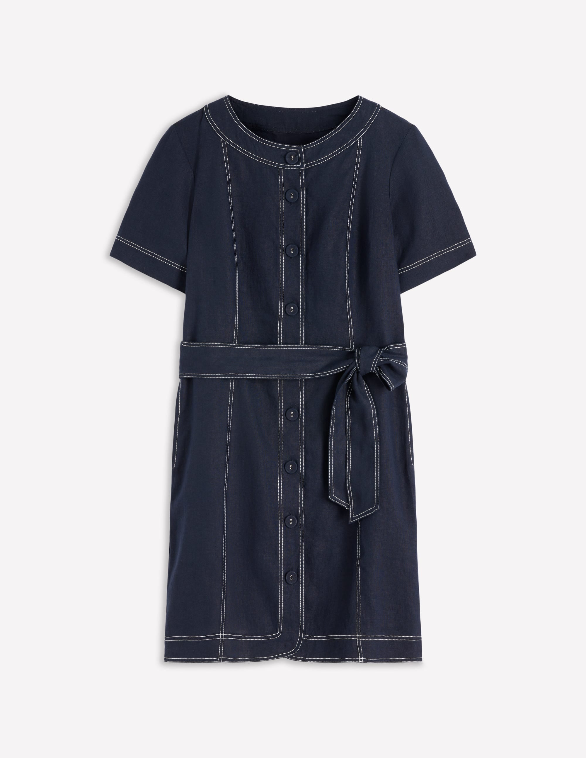 Callie Linen Short Dress-Navy