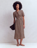 Ivy Placket Linen Midi Dress-French Navy, Rope Trellis