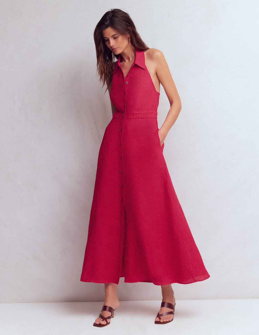 Eva Halter Linen Maxi Dress-Pomegranate