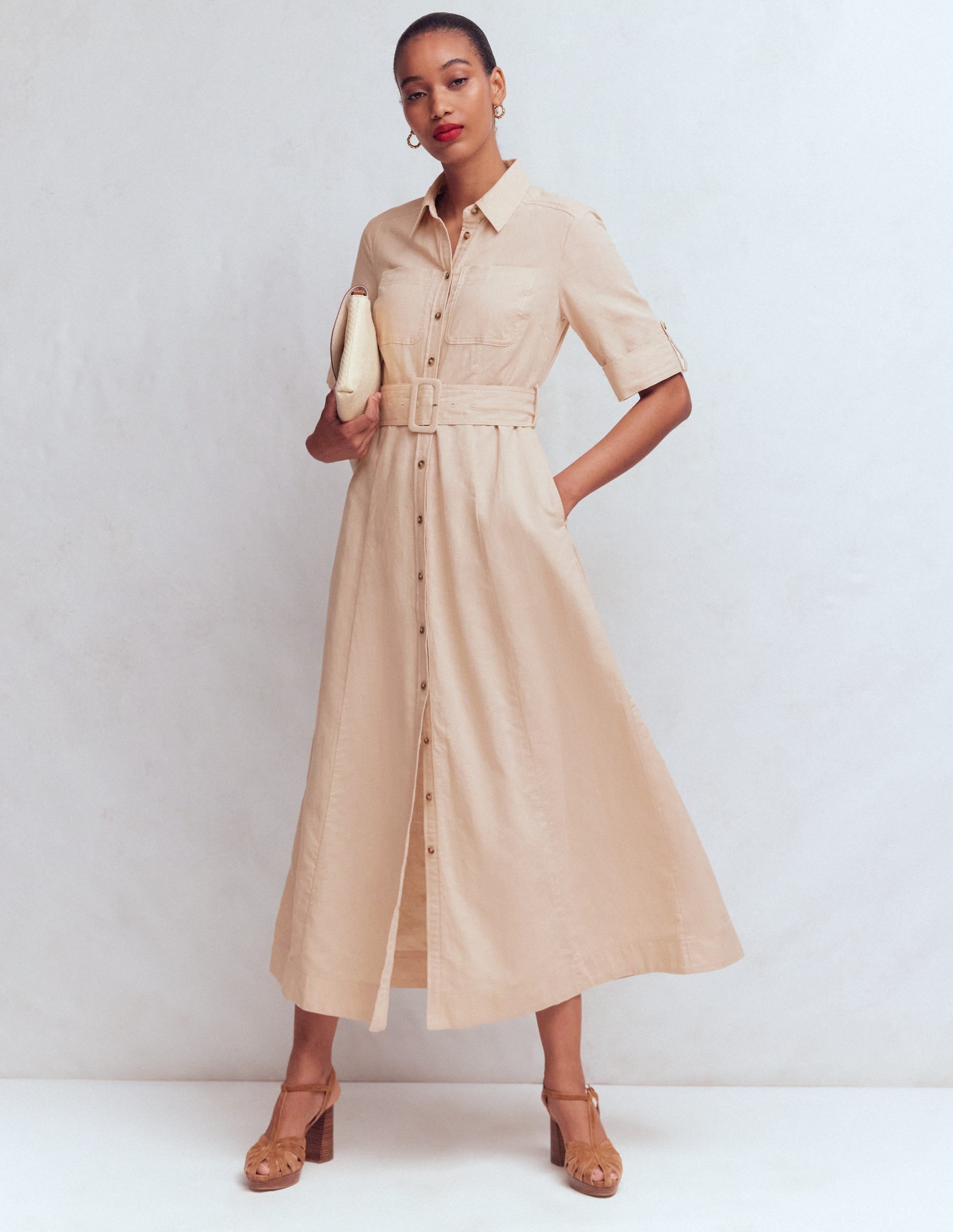 Ora Linen Blend Shirt Dress-Coffee