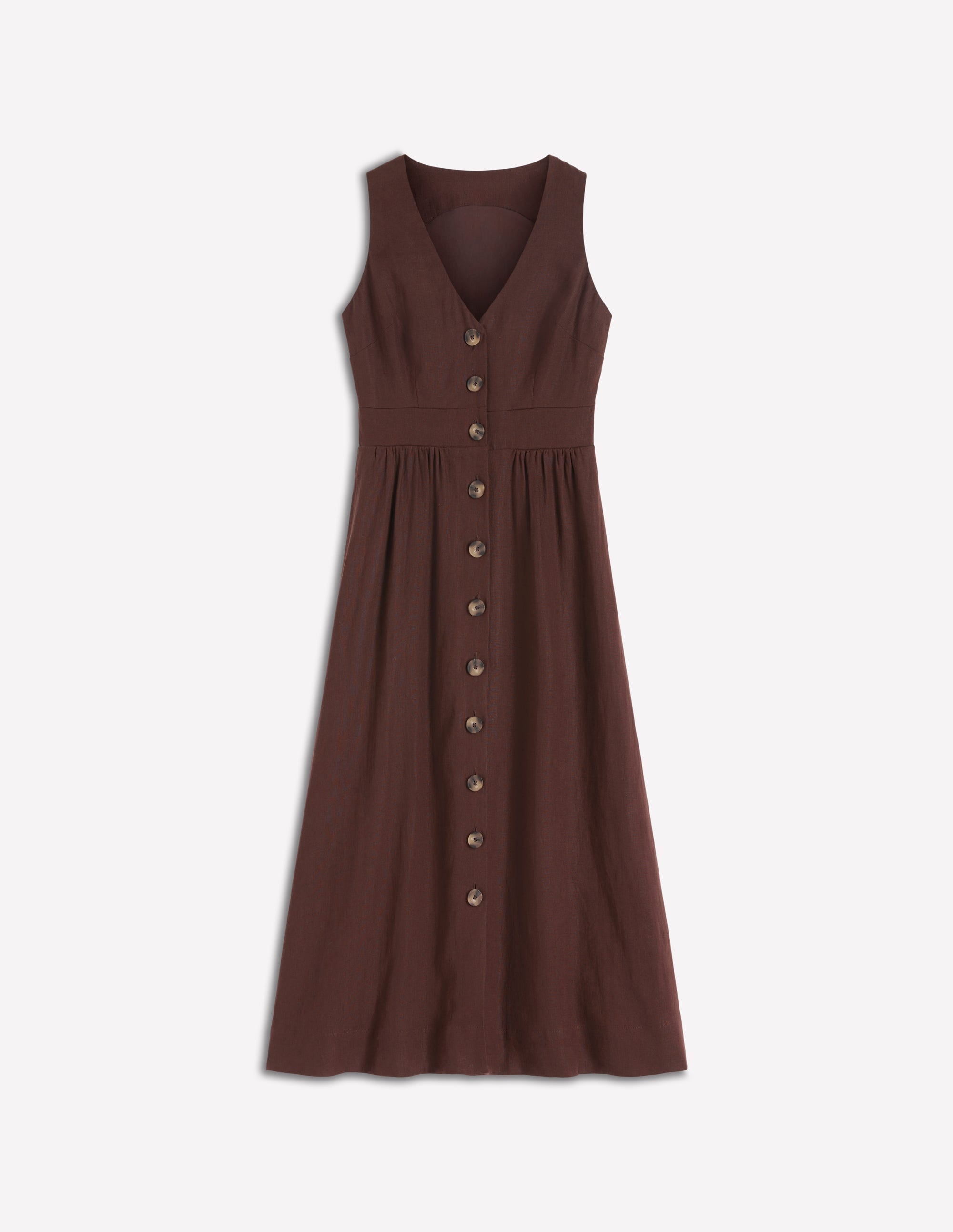 Catherine Button Linen Dress-Bitter Chocolate