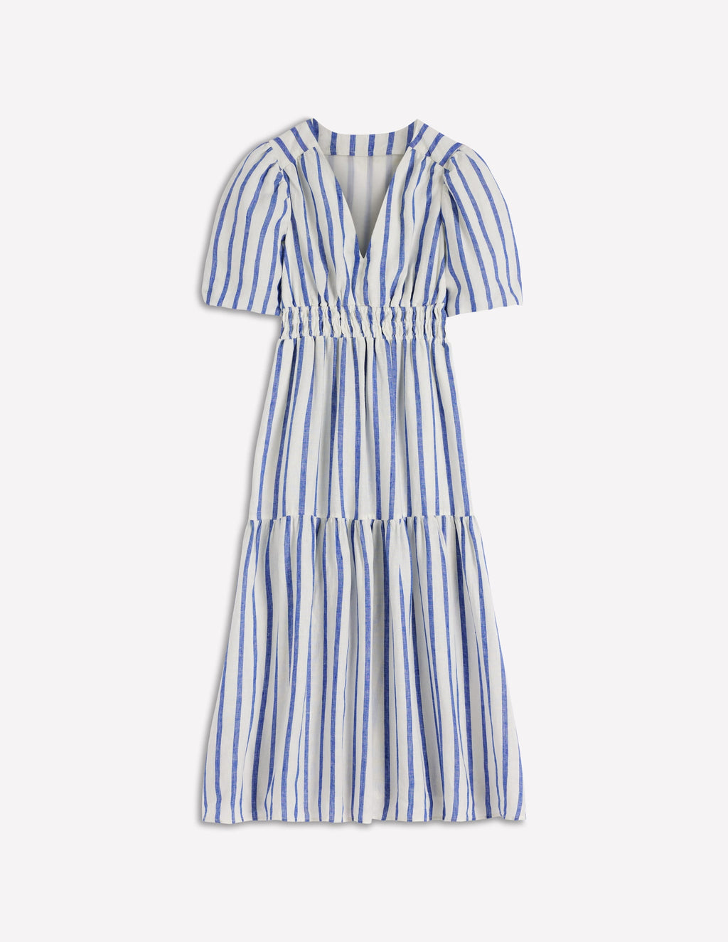 Irene Linen Midi Dress-Blue Stripe